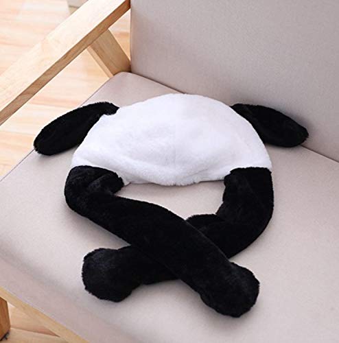 DELFINO Cute Plush Panda Hat, Ear Moving Jumping Funny Plush Faux Fur Panda Hat Panda Cap, for Kid and Adult Cosplay Party Holiday Hat Costume Accessory with Moving Ears When Pressing The Paws