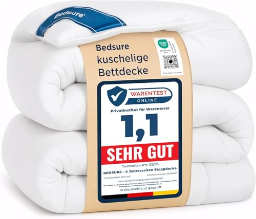 BEDSURE Bettdecke 135x200 Ganzjahresdecke Steppdecke - Bettdecke 135x200cm 4 Jahreszeiten Bettdecken - Oeko-TEX Zertifiziert 300GSM Weiß Sommerdecke, Weiche Warm Duvet Schlafdecke für Allergiker
