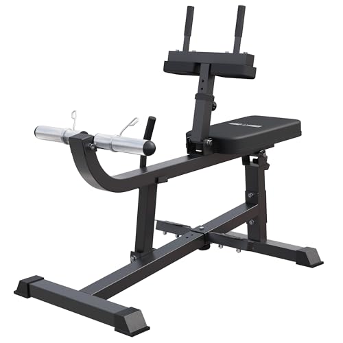 GORILLA SPORTS® Wadenmaschine - 126 x 61 x 100 cm, 5-Fach Höhenverstellbar, mit Aufnahme für 30 mm und 50 mm Hantelscheiben, 2 Federverschlüssen, gepolstert, Schwarz - Wadenstrecker, Wadenrainer