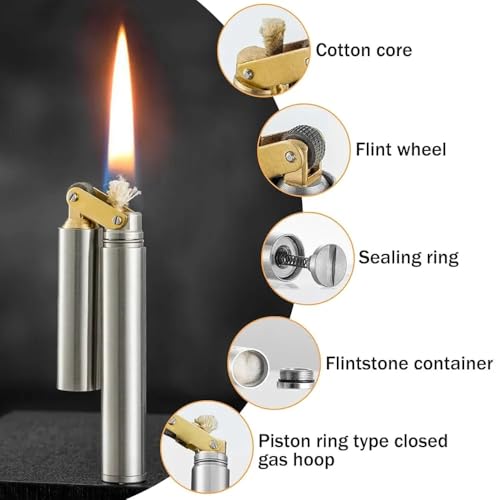 Image of Smoke King Lighter Refillable Silver Stick Nunchaku Style Lighter, Windproof Open Flame Pocket Lighter, Stylish Gift for Men (Fuel Not Included)