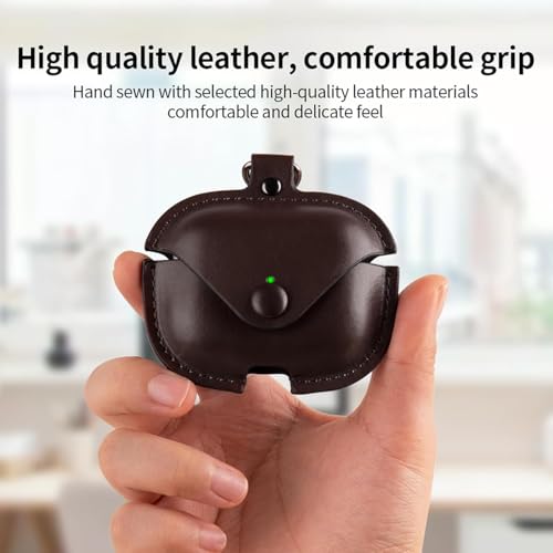Image of Leather Case for AirPods Pro 3 (2025) | Premium Protective Cover with Snap Lock & Keychain | Shockproof Wireless Charging Compatible Case (Dark Brown)