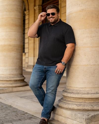 Camisetas Polo para Hombre Grande y Alto, de Punto Ligero con Cremallera Parcial y Bajo Curvado, Estilo Informal para Salir, Tallas 2XL a 7XL miniatura 2