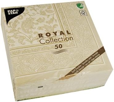 PAPSTAR 50 serwetek ROYAL Collection składane 1/4 40 cm x 40 cm szampan ornamenty 11681