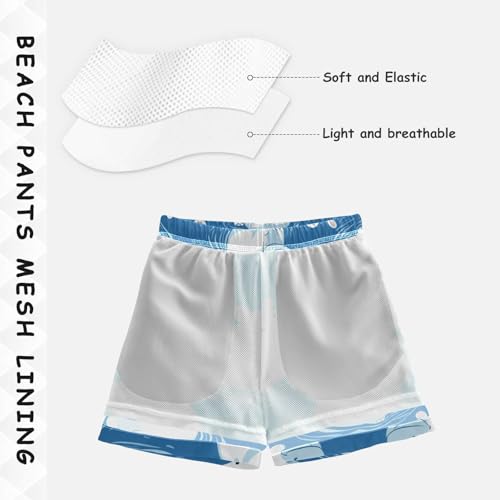 Boys Beach Board Shorts Hippo Blue Cartoon Animal Swim Trunk Teen Swimwear 8-16Y4