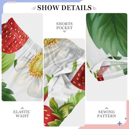 ZZXXB Strawberry with Flowers Boys Long Pants Soft Trousers Elastic Waist Kids Lounge Bottoms with Pockets S-XL4