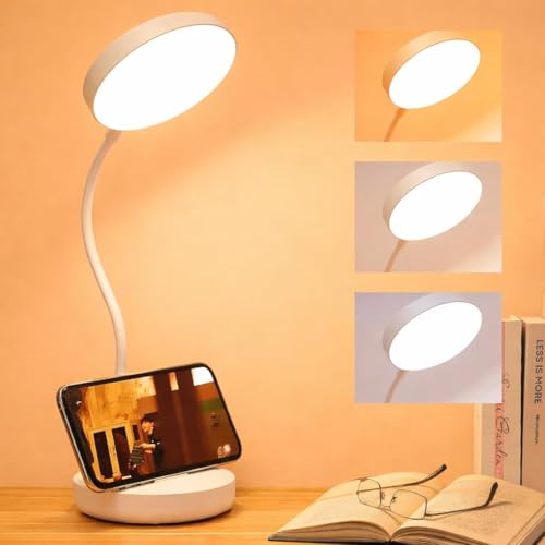 Image of KIMEE LED Desk Lamp - Corded Electric Plug-in Study Light, 3 Brightness Modes, 360 Flexible Gooseneck, Built-in Phone Holder & Stationery Organizer, Eye-Caring Table Lamp for Students, Home & Office