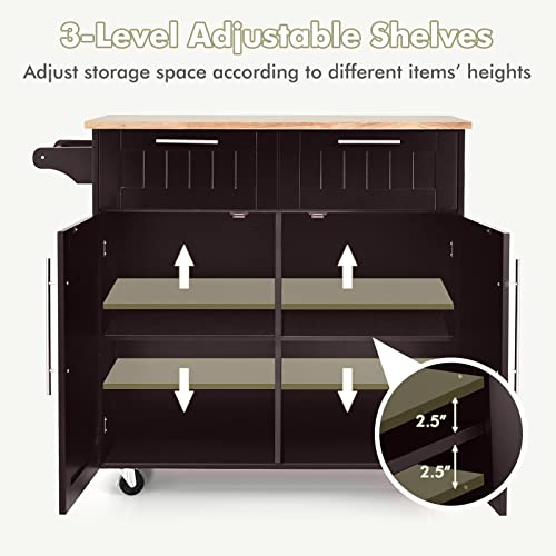 image for COSTWAY Kitchen Island on Wheels, Kitchen Cart with Side Towel Bar, 2 