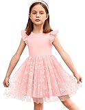 Arshiner Girls' Tulle Sundress Summer Flower Princess Wedding Dress for Toddler Girl (Pink Flower, 5T)