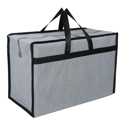 Image of Shibui Heavy Duty Extra Large Storage Bag, Moving Bag Tote, Blanket Clothes Organizer, Comforter, Bedroom closet, Room Essentials (Grey Canvas) (Pack of 2, Black)