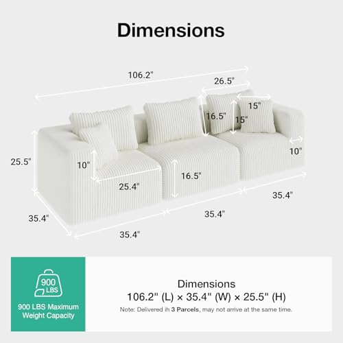Image of Novilla 106 inch Modular Sectional Sofa, Deep Seat Modern Cloud Sectional Couch with Smarts Coil Support, Boneless Sectional Couch for Living Room Apartment, No Assembly Required, Beige