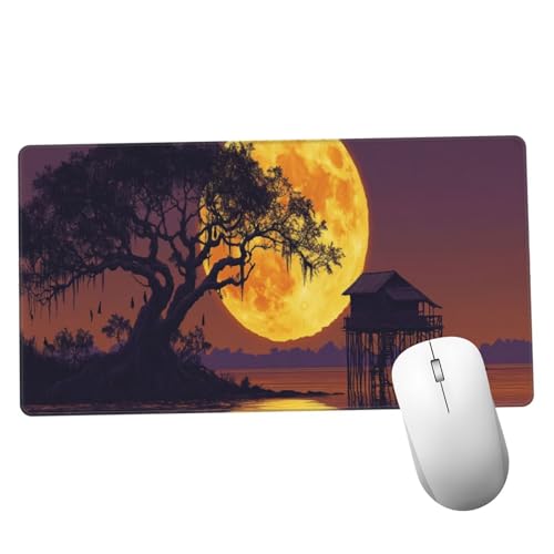 Luna Alfombrilla Ratón 1400x600x3mm Alfombrilla Raton XXL Grande con Base de Goma Antideslizante, Lavable, Accesorios Gaming Árbol, Ordenador Gamer Regalos, Mouse Pad Gaming Mejora La Velocida Y964
