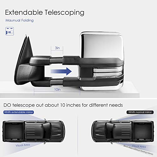 Mostplus Power Heated Towing Mirrors Compatible For Chevy Silverado Suburban Tahoe Gmc Serria Yukon 2003-2006 W/Sequential Turn Light, Clearance Lamp, Running Light(Set Of 2) (Chrome) #TOP4