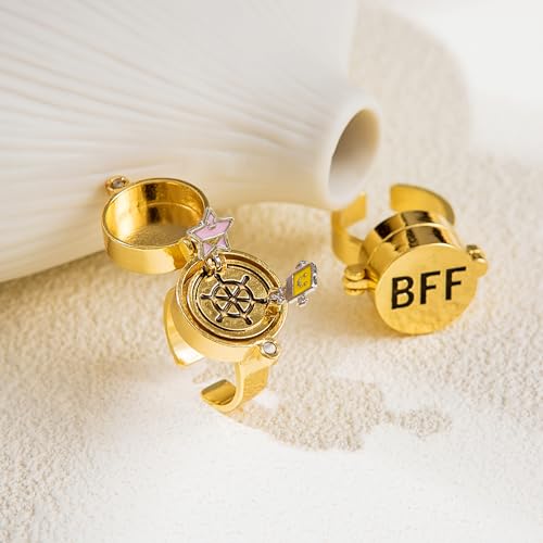 2Pcs Fourth generation SpongeBob SquarePants BFF Rings,upgraded to magnetic buckle and bettle Rotating bearings SpongeBob BFF Rings,for Best Friends Gold Cartoon Anime Aesthetic Rings Cute Rings3