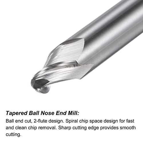Image of uxcell Tapered Ball Nose End Mill, Uncoated Solid Carbide 2 Flute Spiral Milling Cutter, 1.5mm Radius, 3mm Diameter, 6mm Shank, 45mm Length, 30 Degree Angle