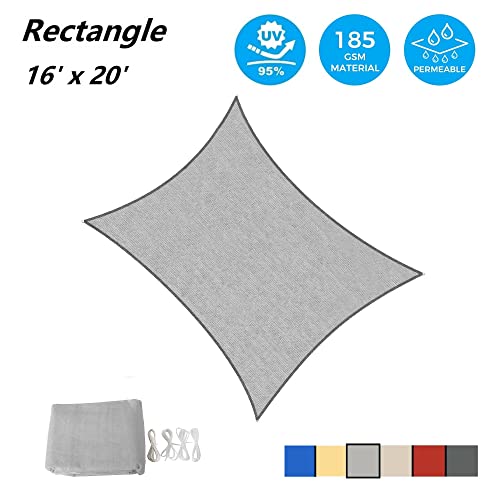 ASTEROUTDOOR Sun Shade Sail Rectangle 16' x 20' UV Block Canopy for Patio Backyard Lawn Garden Outdoor Activities, Gray - Thumbnail 2
