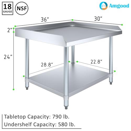 Image of AmGood Stainless Steel Equipment Stand - Heavy Duty, Commercial Grade, with Undershelf, NSF Certified (30 inch Width x 36 inch Length)