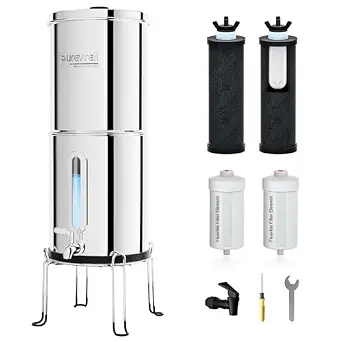 Purewell 2.25G Gravity Water Filter System with 8-Stage Filtration and Water Level Window