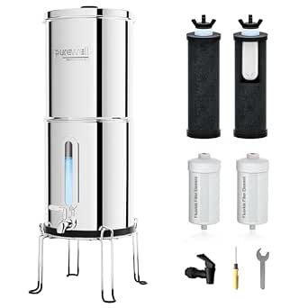 Purewell 2.25G Gravity Water Filter System with 8-Stage Filtration and Water Level Window