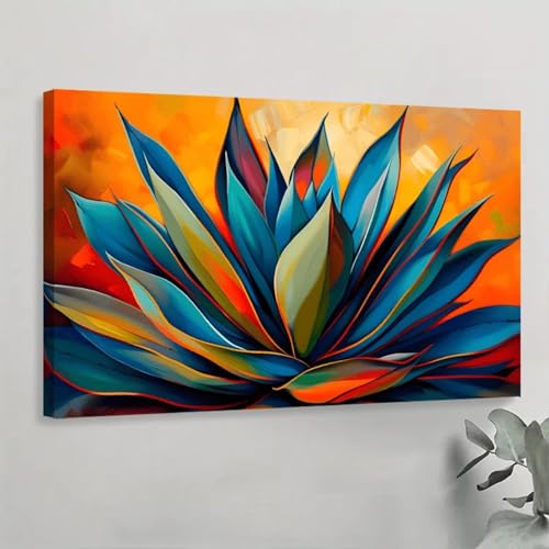 Toile agave du désert 40x70cm avec cadre noir pour la décoration murale du salon boho