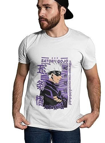 Image of Anime t Shirt for Men - Satoru Gojo Tshirt - Round Neck Jujutsu Kaisen Anime T Shirt for Men & Women (White, Cotton)