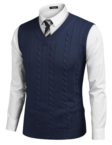 Pull sans manches homme col V tricot torsadé décontracté ajusté COOFANDY