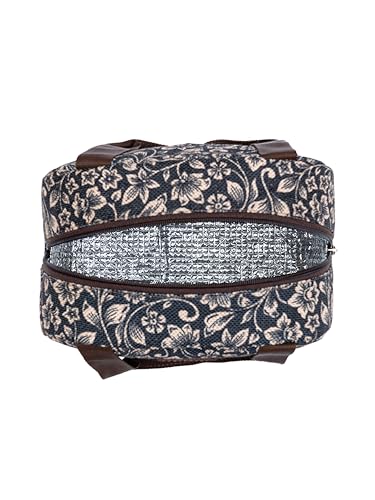 Image of ZOUK FloMotif Floral Printed Jute Black Insulated Lunch Tiffin Storage Picnic Tiffin Storage Picnic Bag