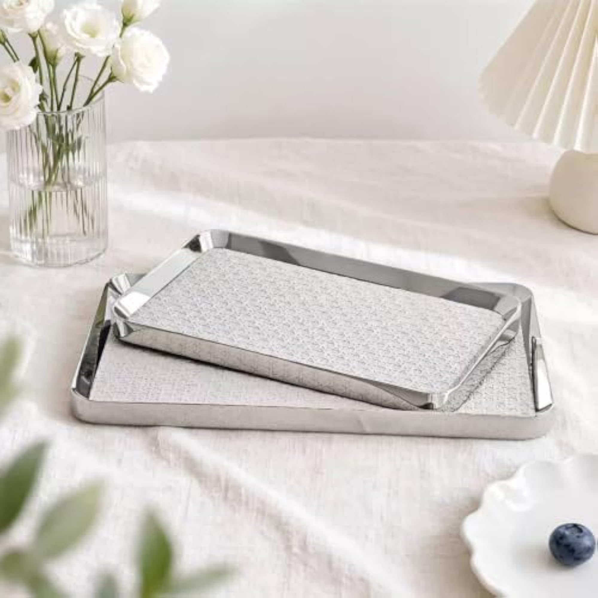 Leather and Stainless Steel Tray for Multi-Function Use