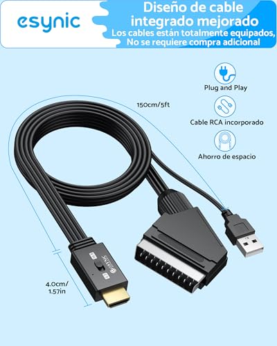 Miniatura 5 de Esynic Convertidor Scart A Hdmi 1080p, Conversor Euroconector A Hdmi Con Cable Scart Integrado 1.5m Selector 4:3 16:9, Compatible Para Vcr Dvd Vhs