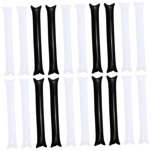 PRETYZOOM 24pcs Inflatable Cheering Sticks Thickened Party Leaders Stick for Concerts Sports Events and Birthday Weddings Noise Thunder Boom Wands in White and Black