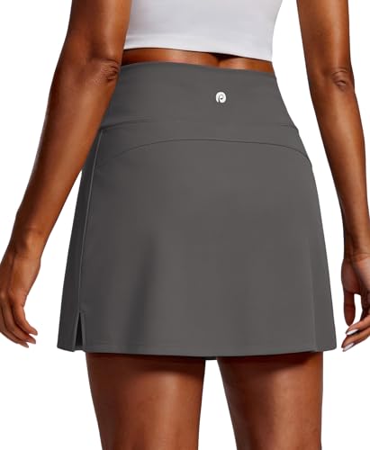 Pinspark Womens Golf Skort Stretchy Tennis Skirt With Shorts Underneath Lightweight Athletic Skorts Moisture Wicking Pickleball Skirts, Dark Grey Small