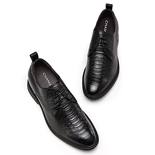 Image of CHAMARIPA Men's Height Increase Shoes - Built-in Custom Lift Insole -Black Leather Invisible Height Increasing Dress Shoes 2.76 Inches Taller H01X70B821D