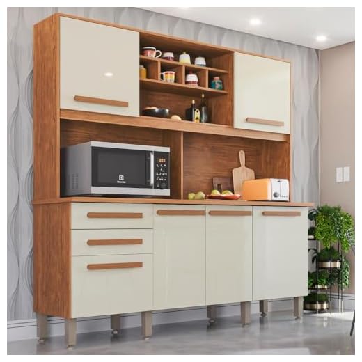 Armário para Cozinha 6 Portas 2 Gavetas Luna Plus Imop Móveis Cinamomo/off White