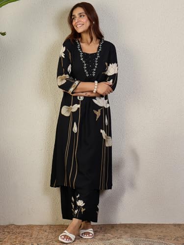 Image of INDO ERA Women's Viscose Rayon Floral Printed A-Line Kurta & Palazzo Set