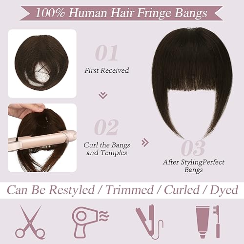 RUWISS Clip in Fringe 100% Human Hair Clip in Bangs Thick Bangs Fringe with Temples Fringe Extensions Clip in Hair for Women Bangs Hairpieces for Daily Wear(Natural Black) - Image 3