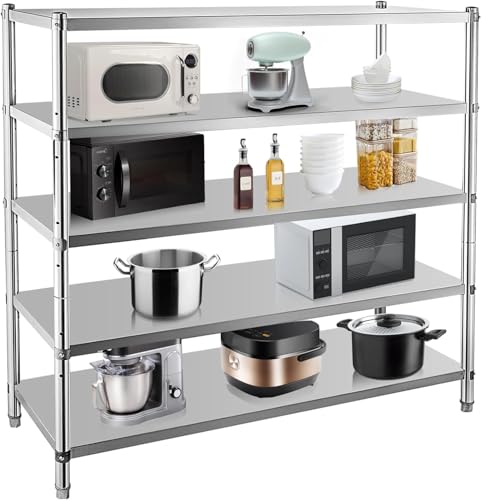 Stainless Steel Shelves, 72x18x72 in Storage Shelf 5-Tier Heavy Duty Adjustable Shelf Unit with Adjustable Height and Vent Holes for Kitchen Garage Office Restaurant,330lb Per Shelf