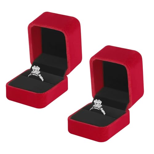 Cuicany Lot de 2 boîtes à bagues en velours - Pour boucles d'oreilles et bagues - Demande en mariage et Saint-Valentin (rouge)