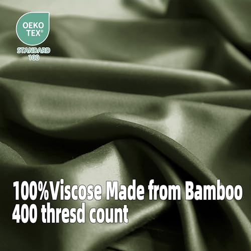 Image of EVERLY Twin Sheets Set,Luxuriously 400 Thread Count Organic Viscose Derived from Bamboo Bed Sheet,Cooling Sheets for Twin Size 3 Piece Deep Pockets Bedding Sheets &Pillowcases-Dark Green