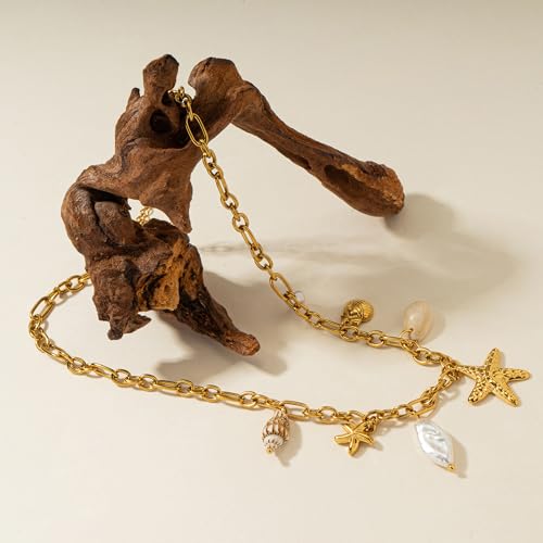 Gold Starfish Necklace for Women Charms Baroque Pearl Shell Necklace Summer Conch Beach Jewelry3
