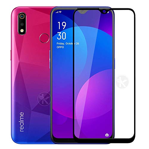 Image of Screen Protector for Realme 3 / 3i / 3 Pro (Black) Tempered Glass Edge-to-Edge 6D Screen Guard With Installation Kit