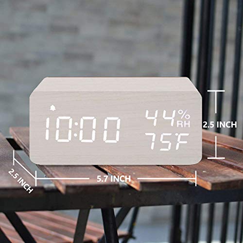 Jall Wooden Digital Alarm Clock With Wireless Charging, 3 Alarms Led Display, Sound Control And Snooze Dual For Bedroom, Bedside, Desk, Office, White #TOP6