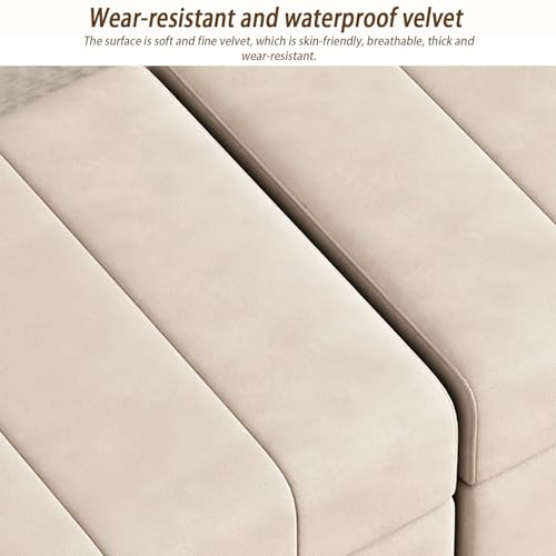 Banc rembourré en velours haut de gamme et structure bois - 5