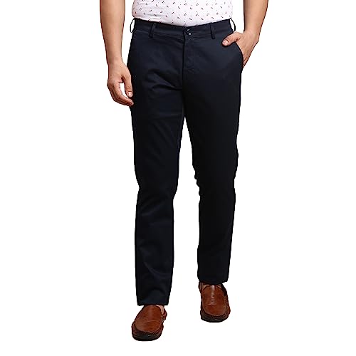 Image of Colorplus Men's Pure Cotton Solid Piece Dyed Pattern Contemporary Fit Flat Front Casual Trouser
