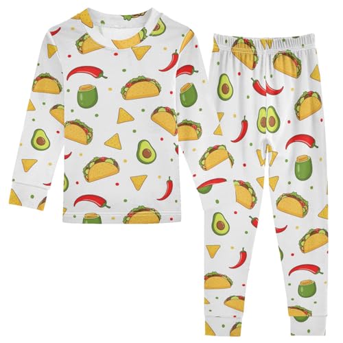 Pajama Sets Long Sleeve Yummy Mexican Food Pattern Soft Comfy Sleepwear 2 Piece PJS 3-8T