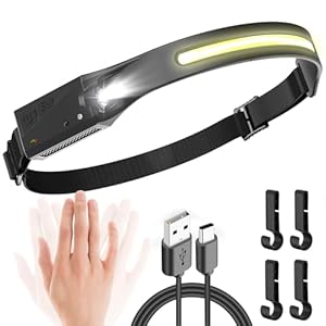 UNBON Stirnlampe LED Wiederaufladbar, LED Kopflampe Stirnlampe Aufladbar USB C Extrem Hell mit 5Lichtmodi 230 Grad Bewegungssensor IPX4 Wasserdicht Leicht Stirnleuchte für Wandern Joggen Laufen Angeln
