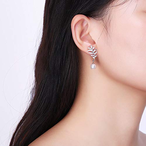 Pendientes de tuerca perlas hoja Plata 925 cristales joyería mujer comunión 2