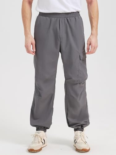 Men's Casual Cargo Pants with Elastic Waistband & Drawstring, Bungee Cord Leg Openings, Comfortable Utility Work Pants2