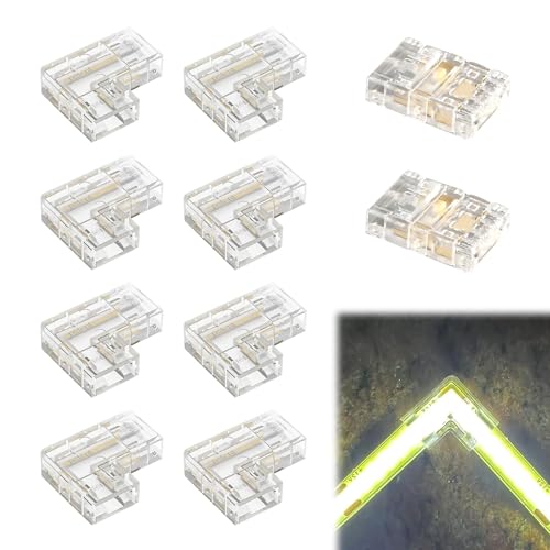 Connecteur Ruban LED COB 2 Pin pour 10mm, 2Pcs Droits Centraux Connector Gapless + 8Pcs Connecteur en L, Connecteur Bande pour COB LED 10mm, Connecteur Ruban COB LED 2 Broches