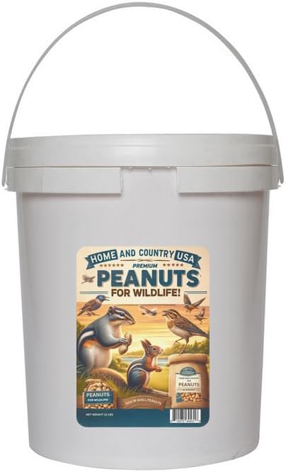 Home and Country USA Wildlife Feed Raw Peanuts (12 LB Pail) - Our in-Shell Peanuts are The Ideal Critter Food to Attract Squirrels, Birds, Deer and