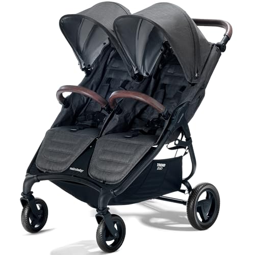 Valco Baby - Trend Duo Side by Side Double Stroller - Side by Side Double Stroller for Newborn and Toddler - Easy Compact Fold, Multi-Position Recline, Large Canopy Infant Twin Stroller (Charcoal)