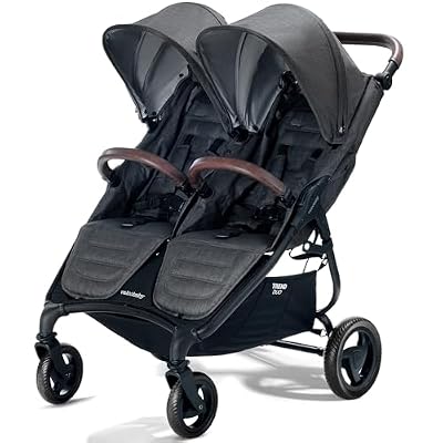 Valco Baby - Trend Duo Double - Side by Side Double Stroller for Newborn and Toddler - Easy Compact Fold, Multi-Position Recline, Large Canopy Infant Twin Stroller 2025 (Charcoal)